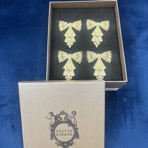 Olivia Riegel Gold Bow Napkin Rings (Set of 4) W/ Crystals. Impress Your Guests!